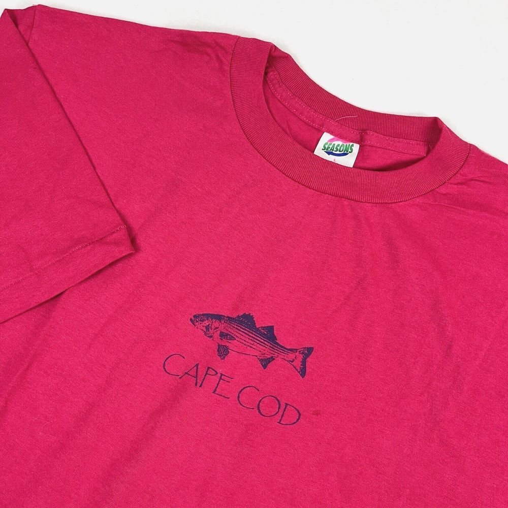 Vintage‎ Cape Cod Graphic Crewneck T-Shirt Single Stitch Magenta Pink Size Large